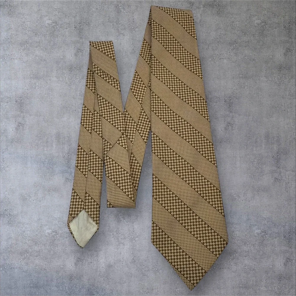 Lord Copley Vintage Silk Tie Tan Brown‎ Geometric Wide 4